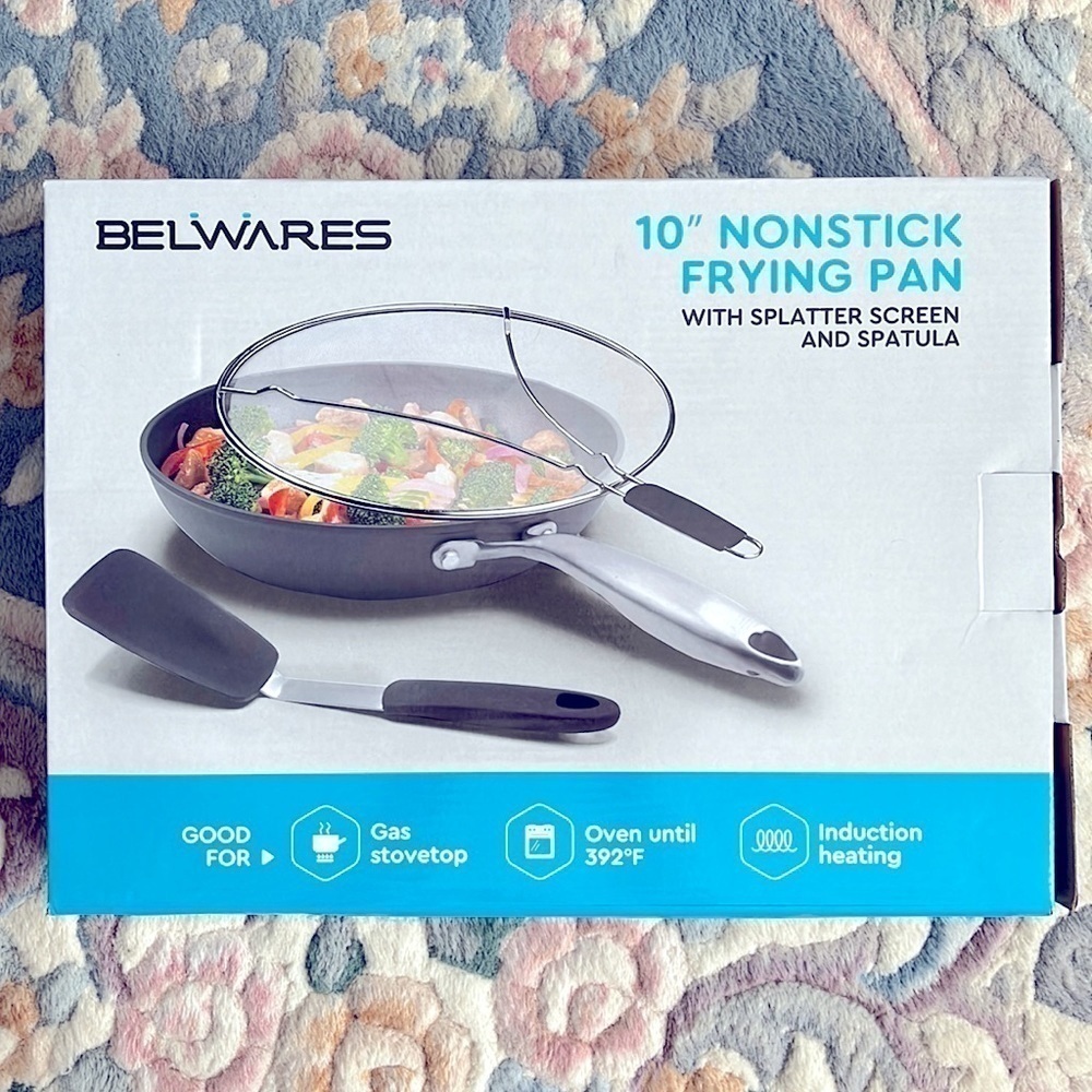Brand New 10" Nonstick Frying Pan w/ Splatter Screen & Spatula Aluminum